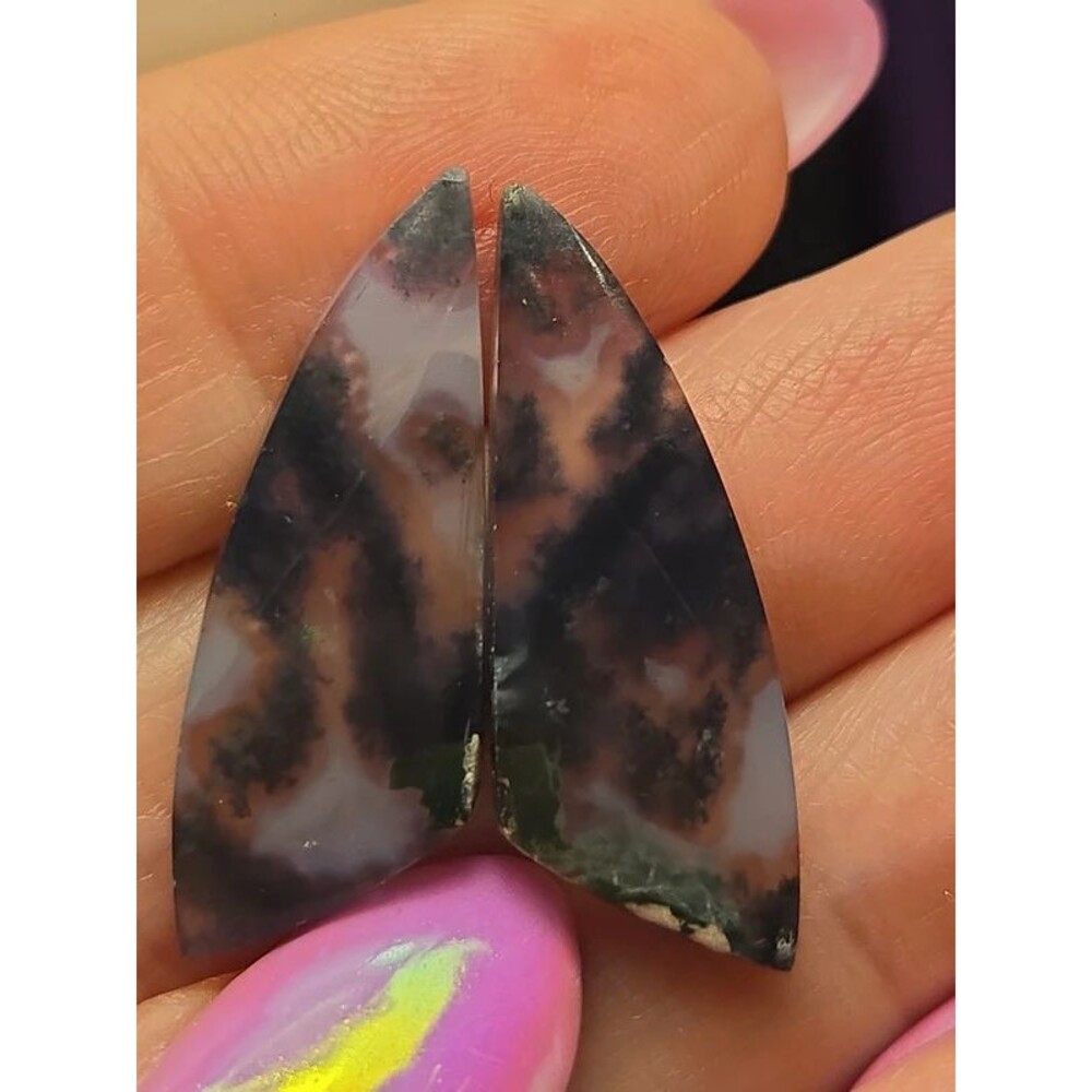 Matching Pair Purple Moss Agate Cabochons